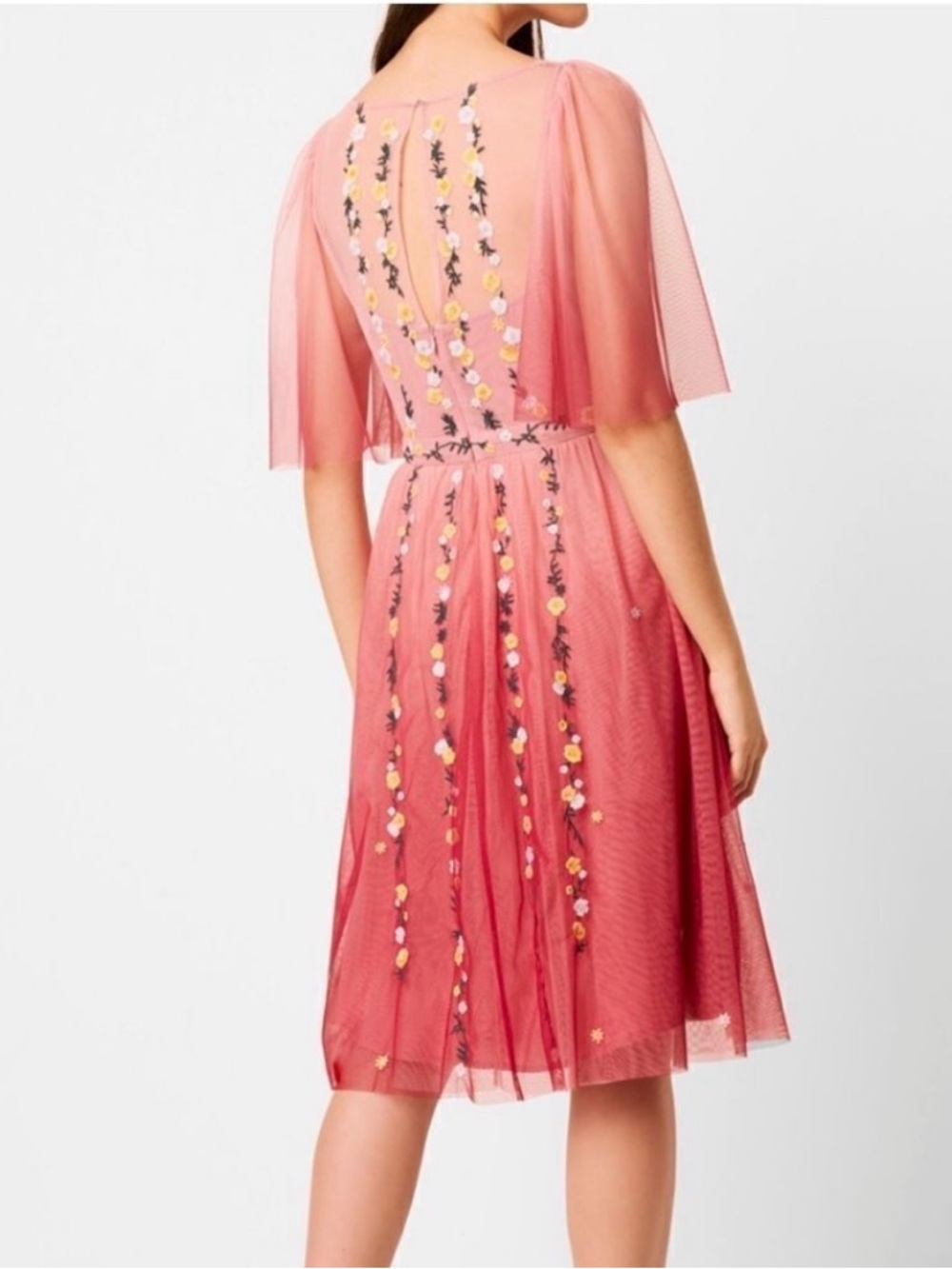 French Connection Amana Dusty Rose Embroidered Midi Dress